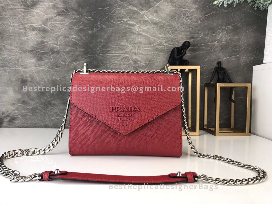 Prada Monochrome Red Mini Saffiano Leather Shoulder Bag SHW 127